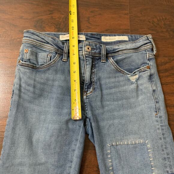 Pilcro & the Letterpress Anthropologie blue patchwork slim boyfriend jeans 25 - Picture 12 of 15